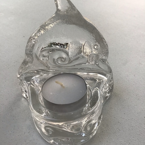 Clear Glass Dolphin Ocean Waves Tea Light Candle Figurine Statue - Picture 6 of 15